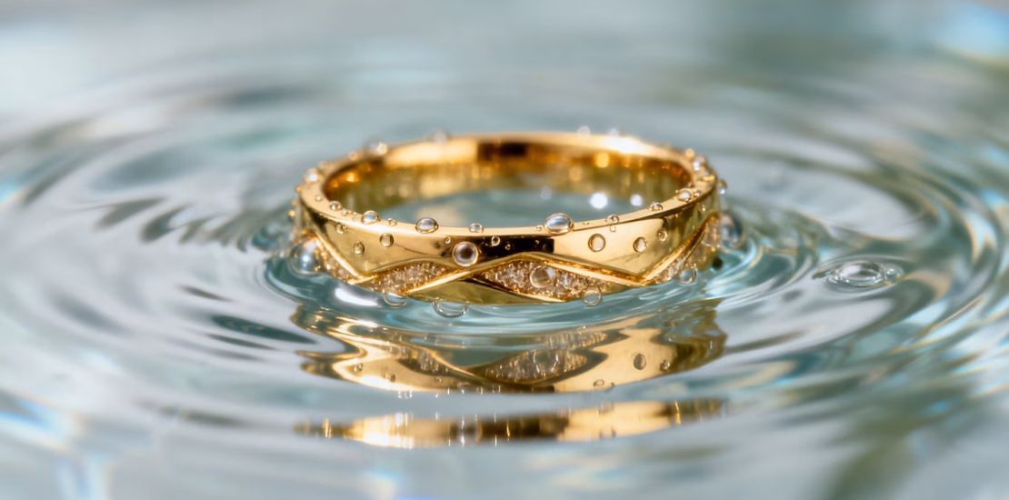 Bague en or 18 carats dans l'eau