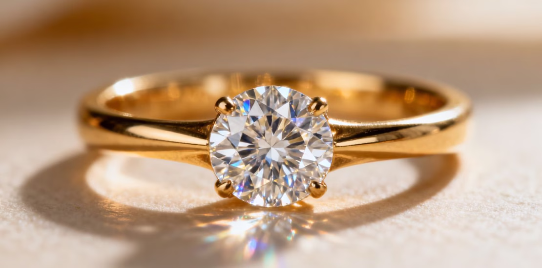 Bague en or 18 carats avec un diamant scintillant.