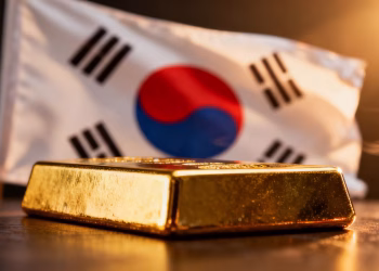 Lingot d'or devant le drapeau sud-coréen.