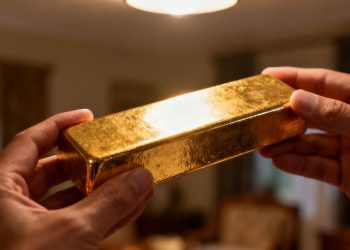 Person tenant une barre d'or, héritage en temps de crise.