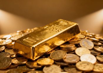 Lingot d'or sur des pièces d'or