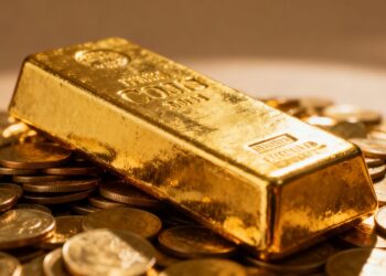 Lingots et pièces d'or brillants