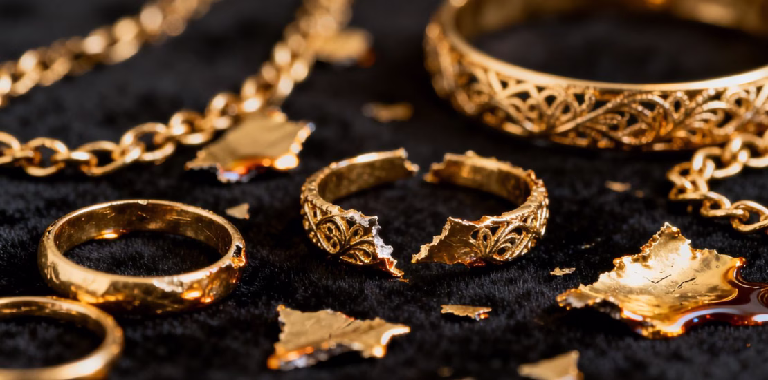Bijoux en or 18 carats cassés et fondus
