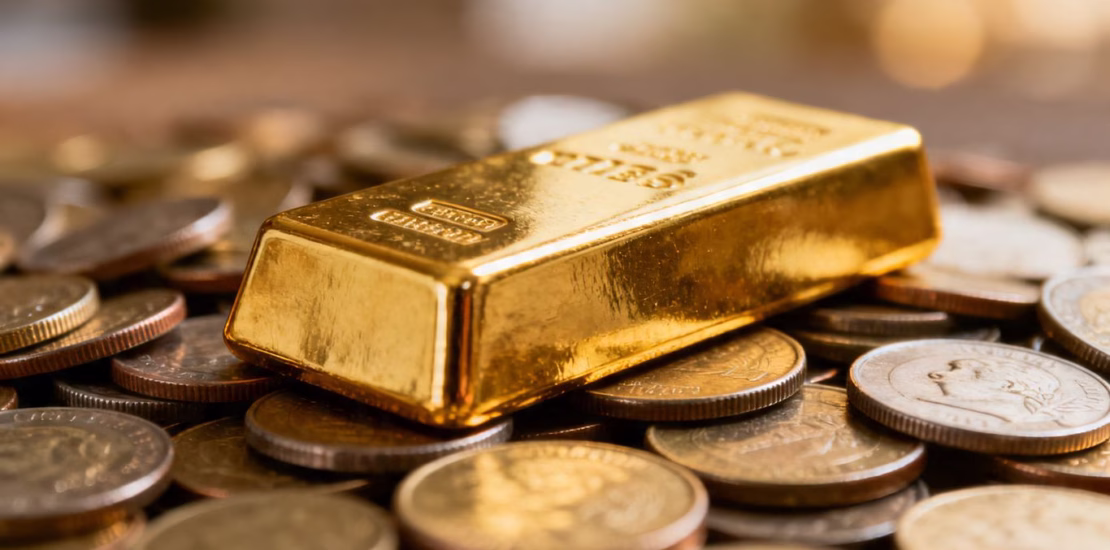 Lingot d'or sur des pièces de monnaie