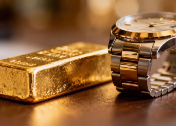 Barre d'or et montre de luxe