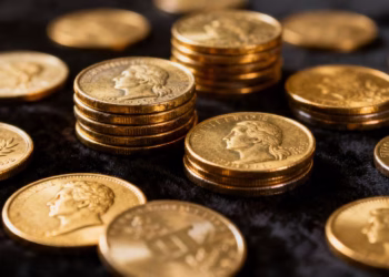 Pièces d'or de collection brillantes et texturées.