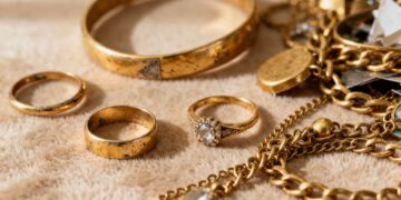 各种黄金首饰特写，待售。