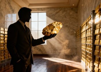 Des lingots d'or dans un coffre-fort luxueux.