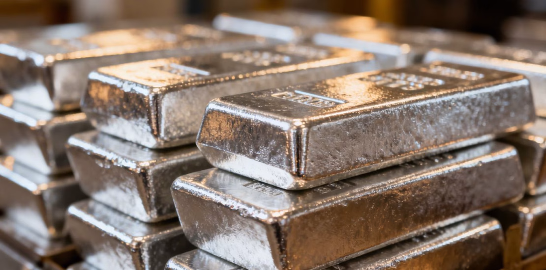 Lingots d'argent brillant, métal précieux.