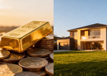 Or et immobilier : comparaison visuelle d'un lingot et d'une maison.