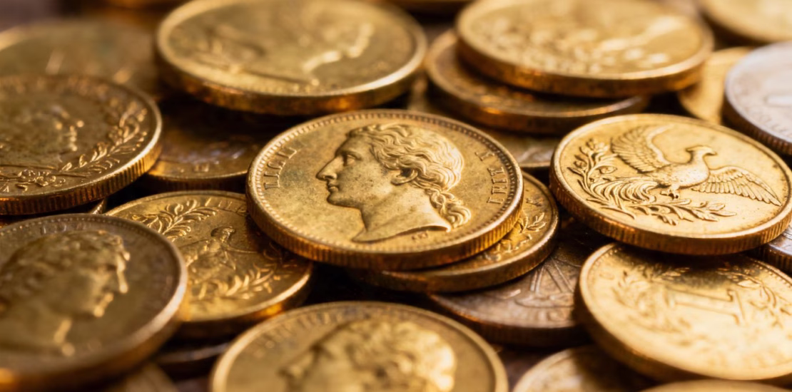 Pièces d'or de collection empilées.