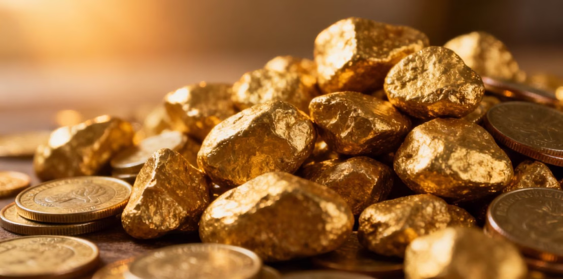 Lingots d'or et pièces d'or brillants
