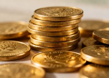 Collection de pièces d'or de collection, gros plan.