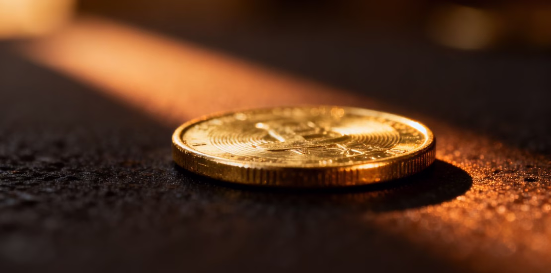 Pièce d'or brillante sur fond sombre