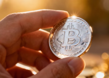 Main d'une personne tenant une pièce d'argent.