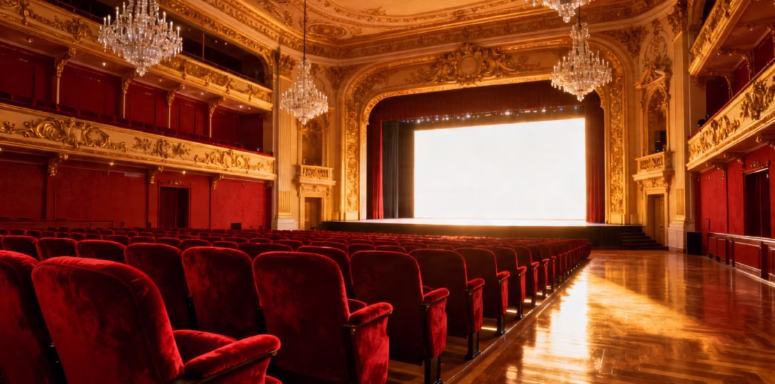 Salle de concert de la Philharmonie de Vienne, éclairée.