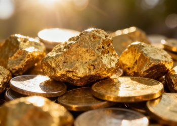 Lingots d'or et pièces d'or brillants.