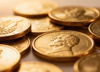 Pièces d'or de collection variées, gros plan.