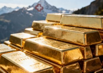 Lingots d'or brillants empilés en Suisse.