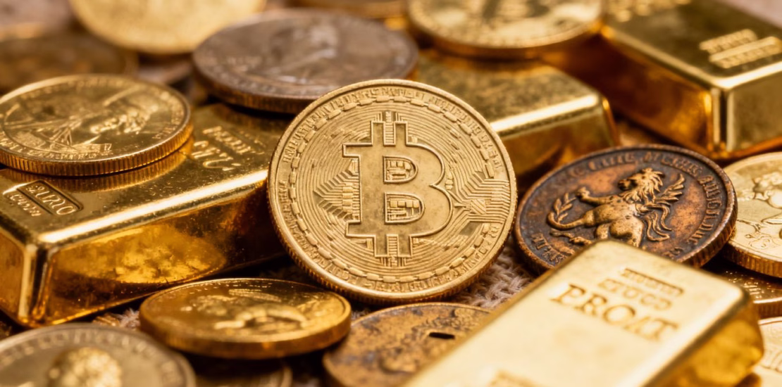 Pièces et lingots d'or de collection, gros plan.