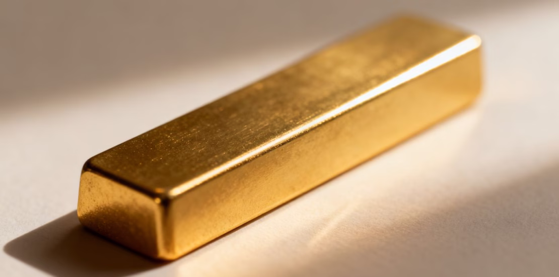 Lingot d'or brillant sur fond flou.