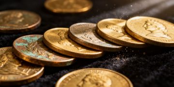 مجموعة من العملات الذهبية المزيفة، القديمة منها والحديثة.