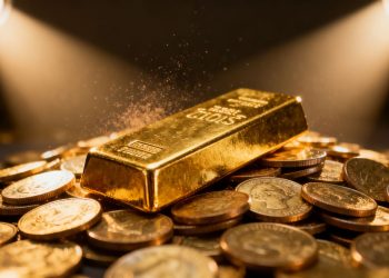 Goldbarren auf Goldmünzen
