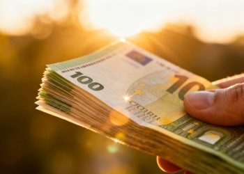 Main d'une personne tenant des billets en euros.