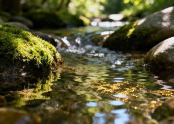 Or écologique dans un ruisseau clair et naturel.