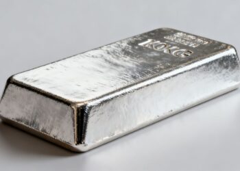 Lingot d'argent de 1kg brillant et métallique.