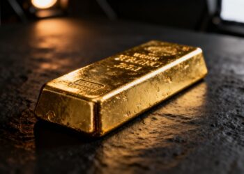 Barre d'or sur fond sombre, symbole de stabilité économique.