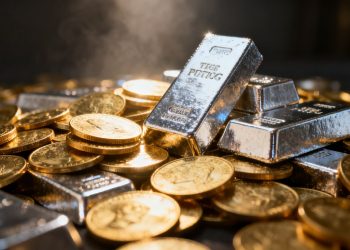 Lingotes de ouro e prata brilhantes