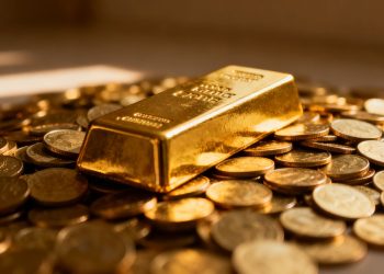 Barre d'or et pièces d'or