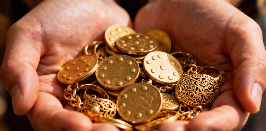 Mains tenant de l'or, vente d'or sans carte d'identité