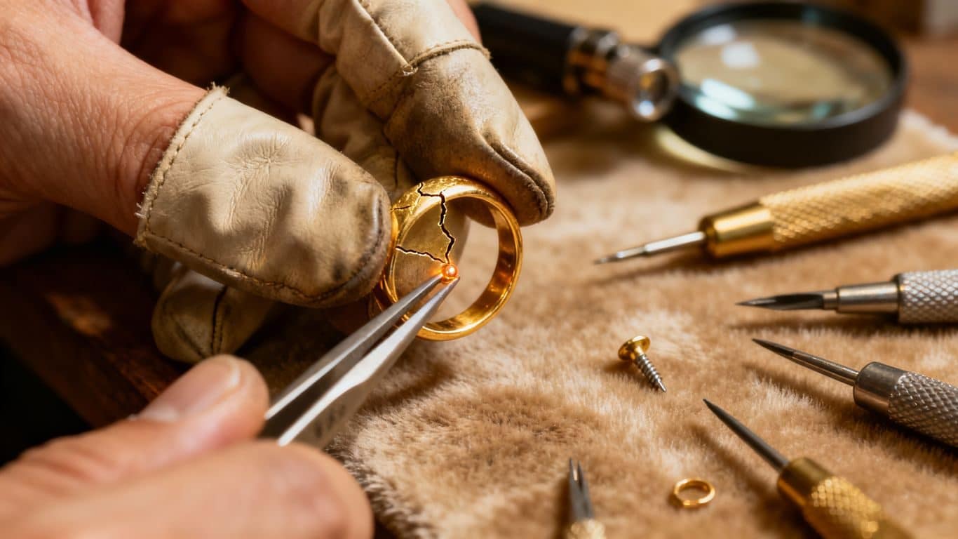 Processus de réparation d'une fissure sur un bijou en or