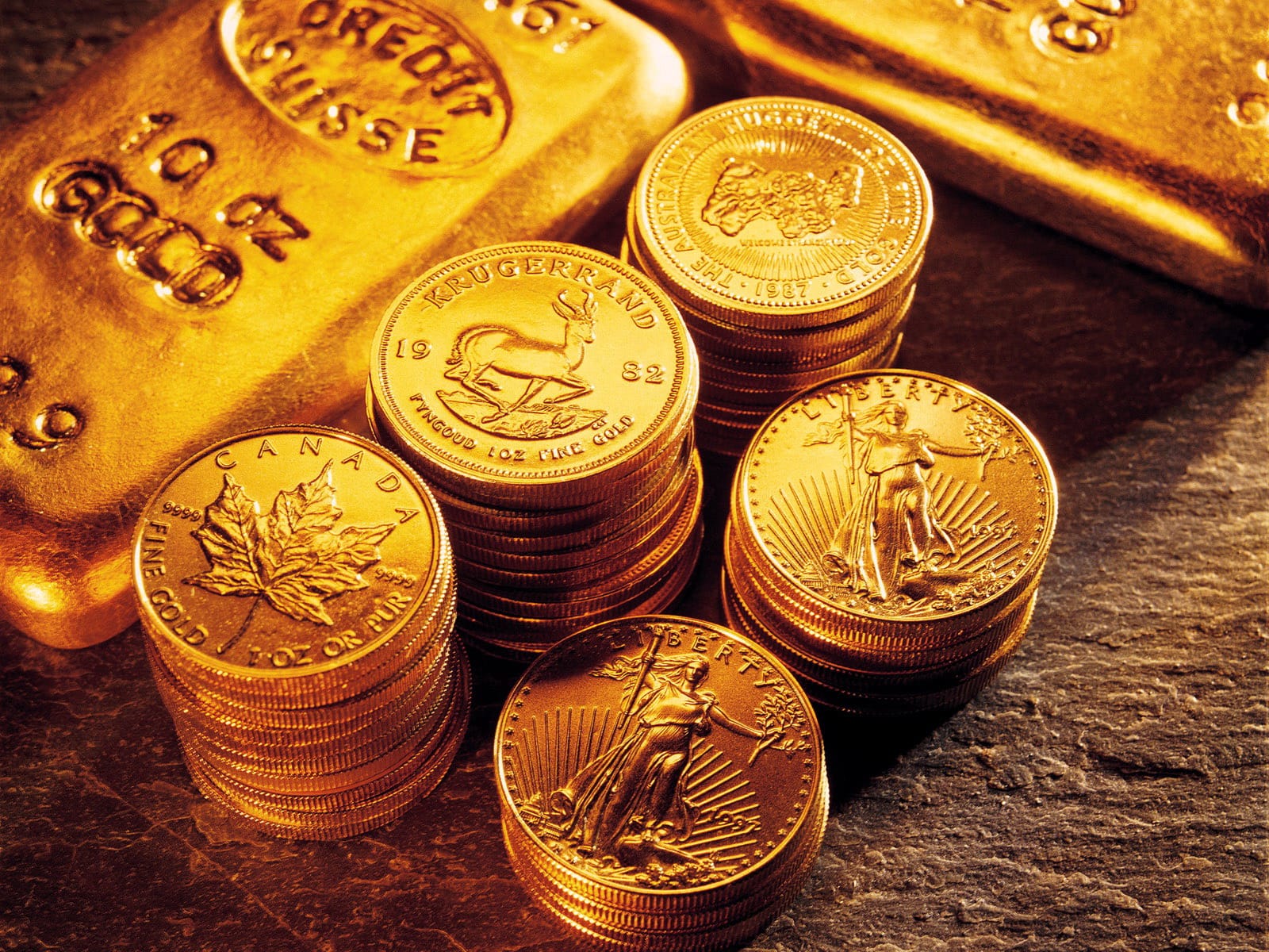Pièces d’or de 20 dollars et lingot d’un kilo