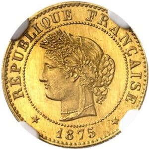Avers 1 centime Cérès Épreuve en or - 1875 - France — pièce en or