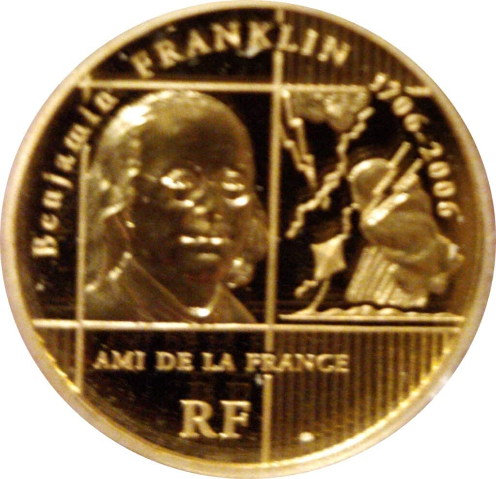 Avers 10 euros Benjamin Franklin - - — pièce en or