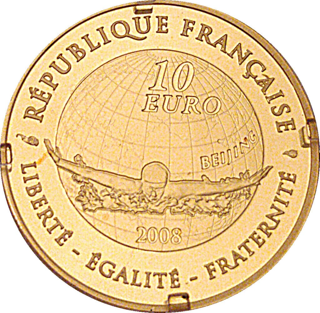 Avers 10 euros JO 2008 Natation - - — pièce en or