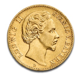 10 Mark d'Or Allemand - Roi Ludwig II en Or - 3,58 g - Allemagne Face