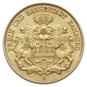 10 Mark d'or Allemand - Hambourg en Or - 3,58 g - Allemagne Face