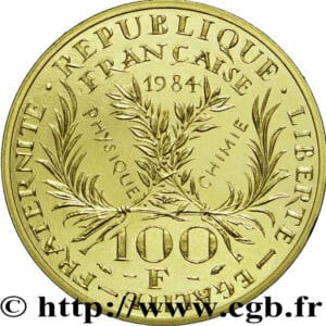 Avers 100 francs 100 francs Marie-Curie Piedfort or - 1984 - France — pièce en or