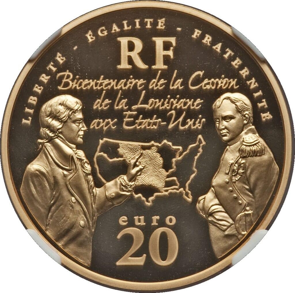Avers 20 euros Vente de la Louisiane - - — pièce en or