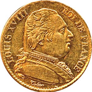 Avers 20 francs Louis XVIII Buste habillé - - France — pièce en or