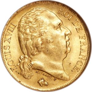 Avers 20 francs Louis XVIII buste nu - - France — pièce en or