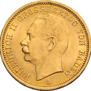 20 Mark Grand-Duc Friedrich II. Baden en Or - 7,16 g - Allemagne Face
