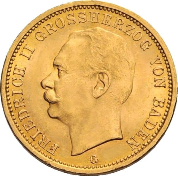 20 Mark Grand-Duc Friedrich II. Baden en Or - 7,16 g - Allemagne Face