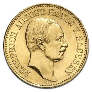 20 Mark Roi Friedrich August III. Saxe en Or - 7,16 g - Allemagne Face