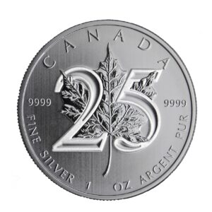 25 Anniversaire de Maple Leaf d'Argent en Argent - 31,1035 g (1 Oz) - Canada Face