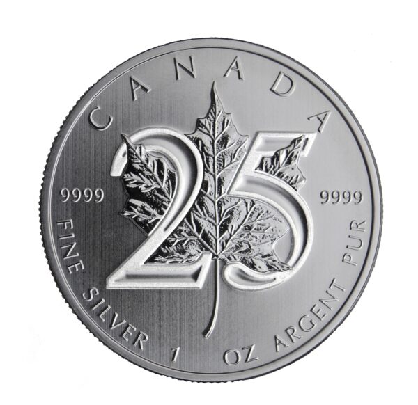 25 Anniversaire de Maple Leaf d'Argent en Argent - 31,1035 g (1 Oz) - Canada Face